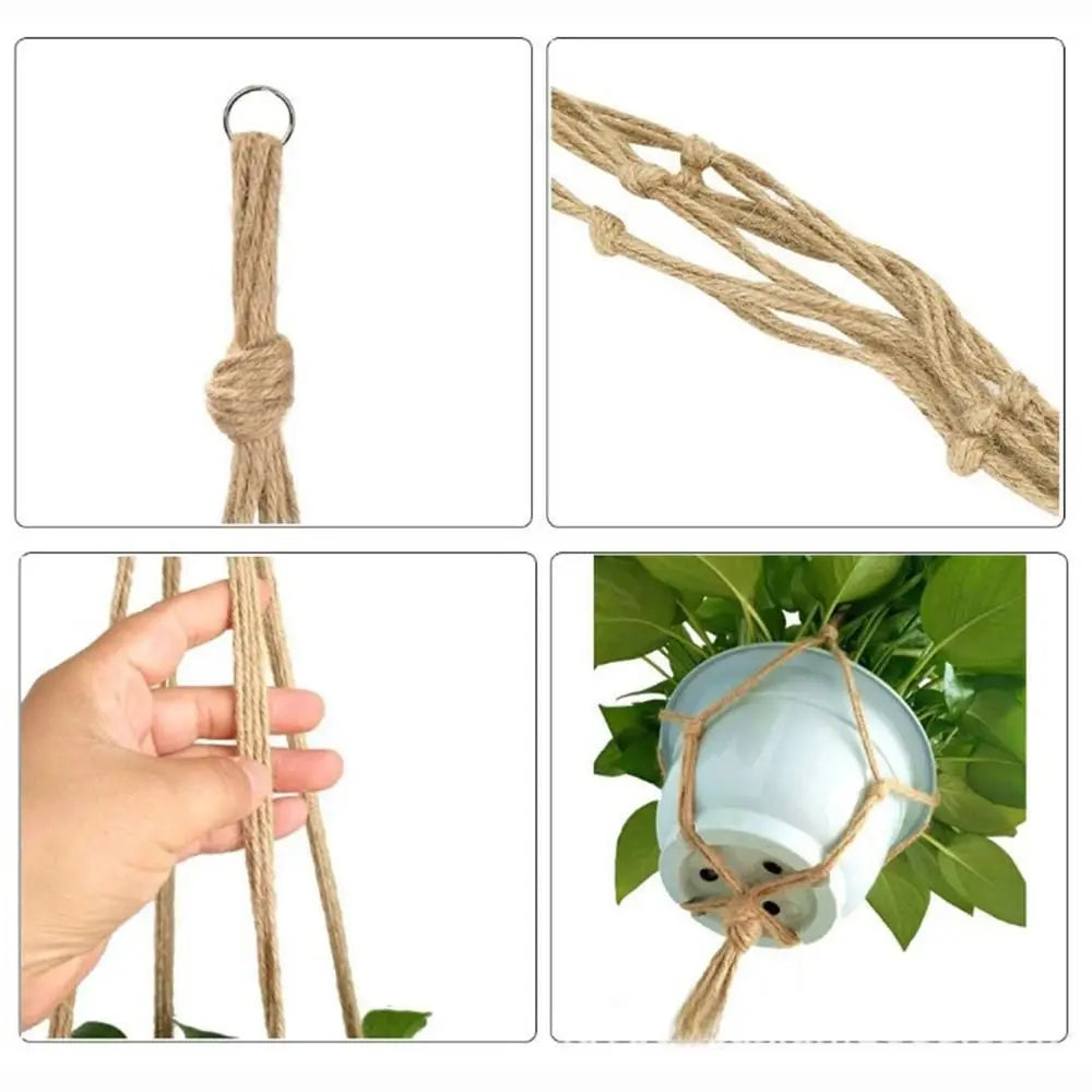 Macramé Hemp Rope Plant Hanger – Knotted Hanging Basket