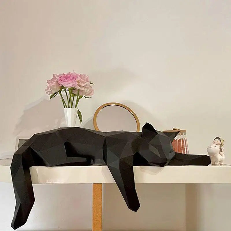Geometric Cat Sculpture Black & White | Desk & Shelf Decor