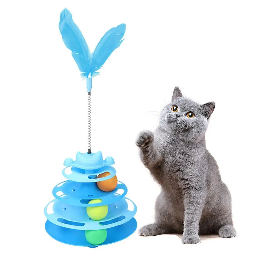 3-Layer Rotating Ball Tower Feather Cat Toy – Interactive Fun