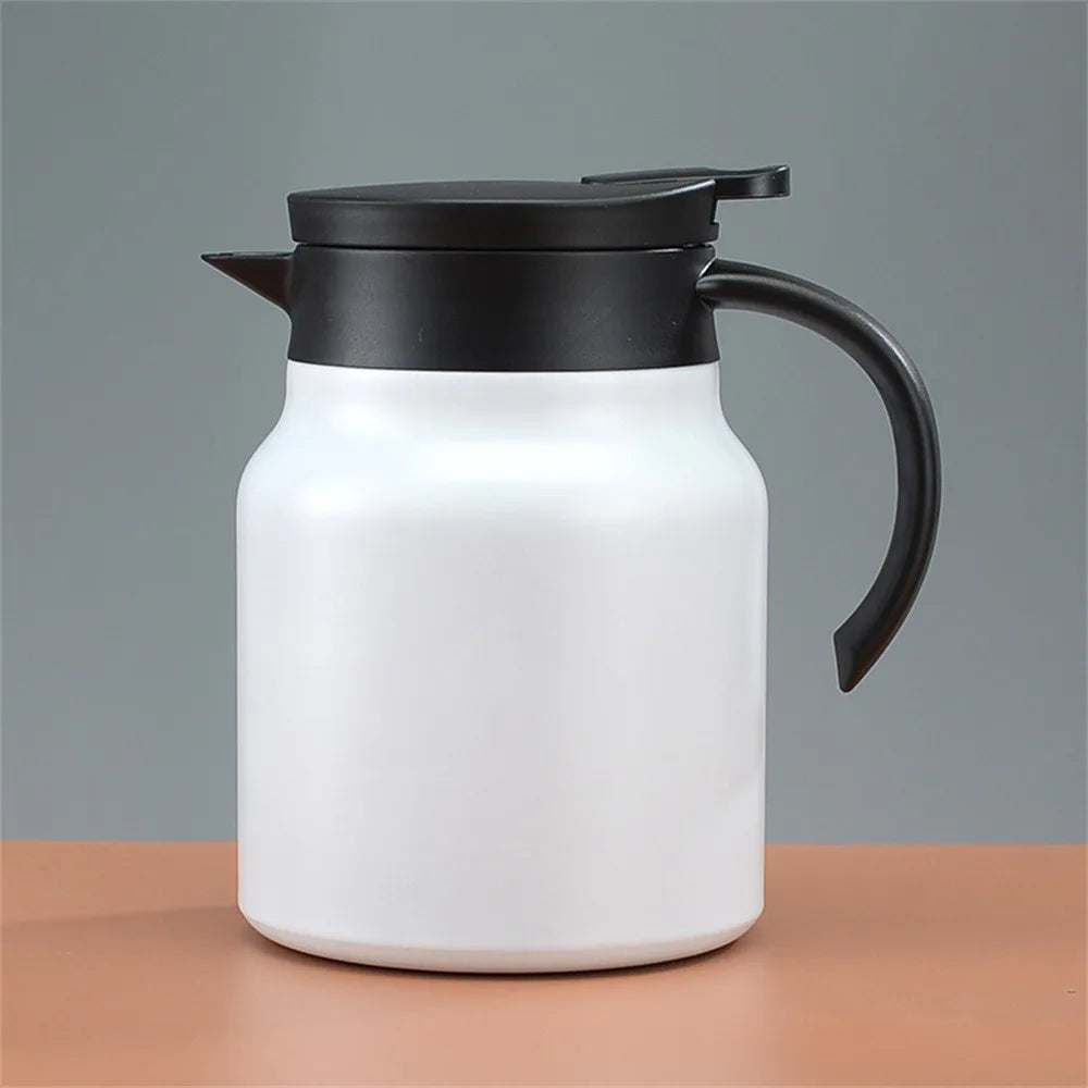 Simple Stainless Steel Tea Pot 1000ml Large Capacity Stewing Teapot Coffee Pot for Home Use Peaceful Pleasures Health and Wellness White