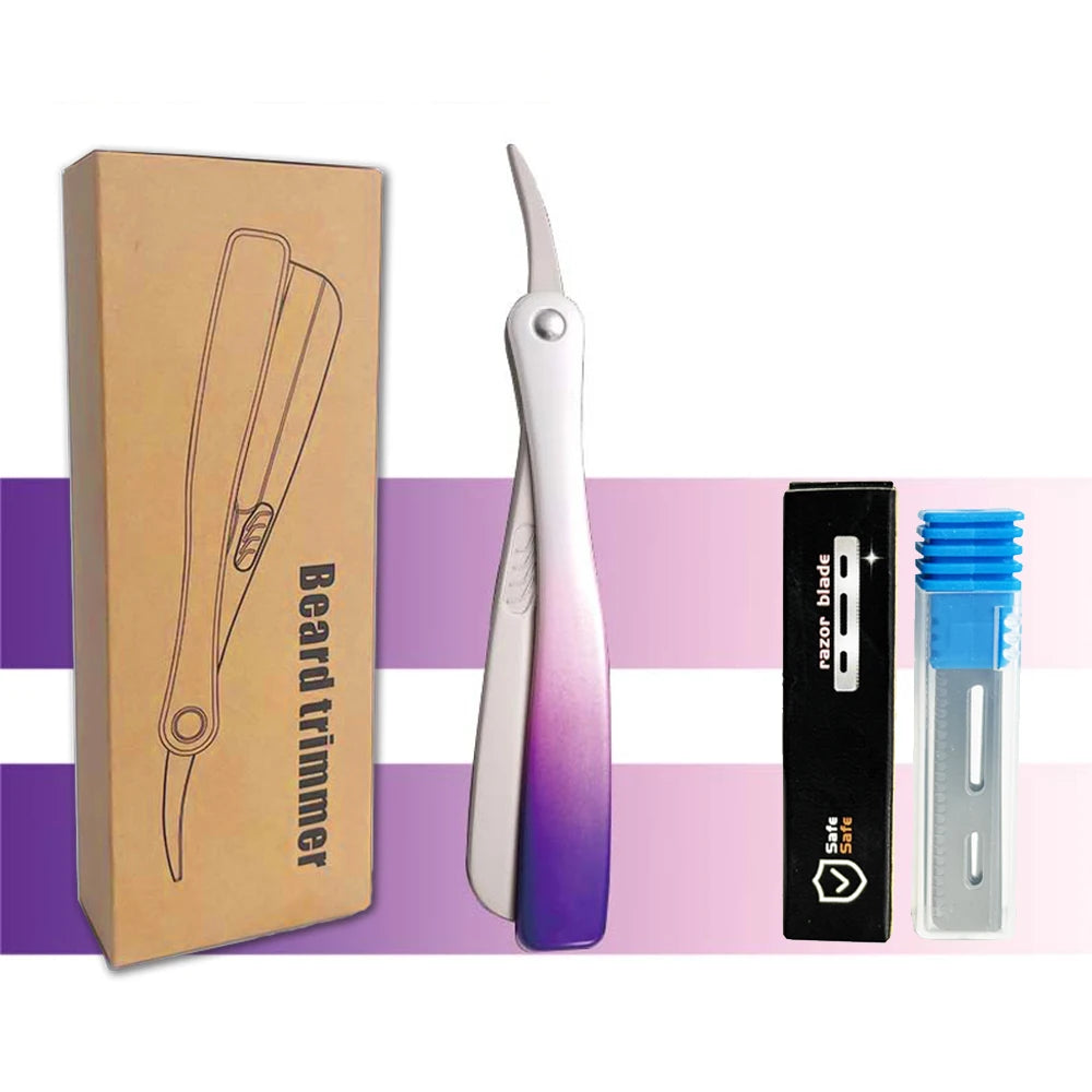 Manual Men Straight Edge Razor for Feather Safety Blade Zinc Alloy Hair Removal Shaver Folding Shaving Knife Gradient ABS Handle Peaceful Pleasures Health and Wellness PURPLE