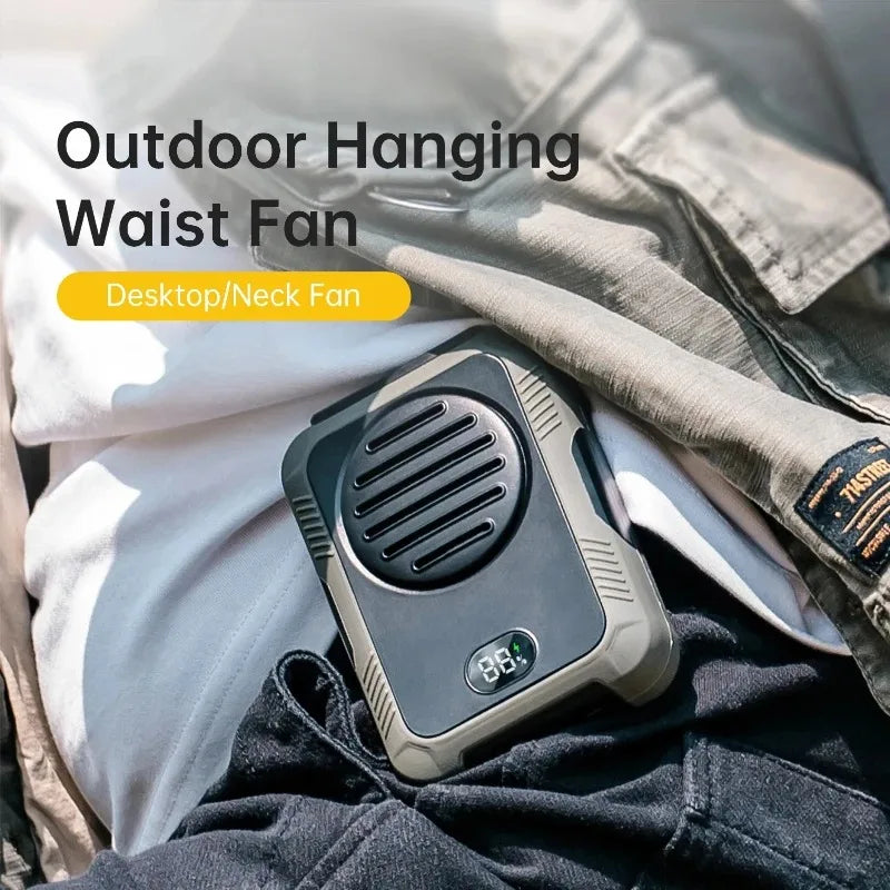 Rechargeable Bladeless Portable Neck Waist Fan 3-Speed with 2000mAh Power Bank LED Display USB for Outdoor Sports Working Peaceful Pleasures Health and Wellness
