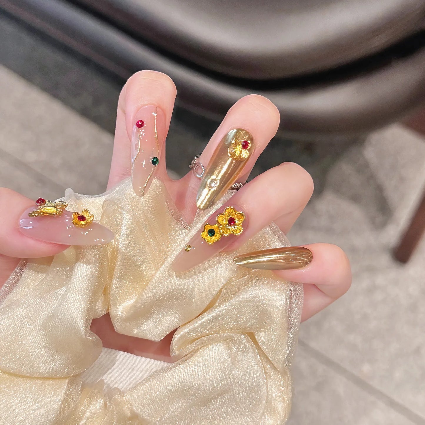 Champagne Cat Eye Press-On Nails Gradient Shimmer | 10pcs