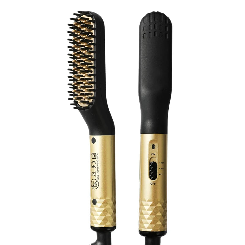 Electric Hot Comb Straightener Multifunctional Quick Heated Men Beard Care Brush Beard Anti-Scald Straightener Comb Hair Tools Peaceful Pleasures Health and Wellness Gold EU