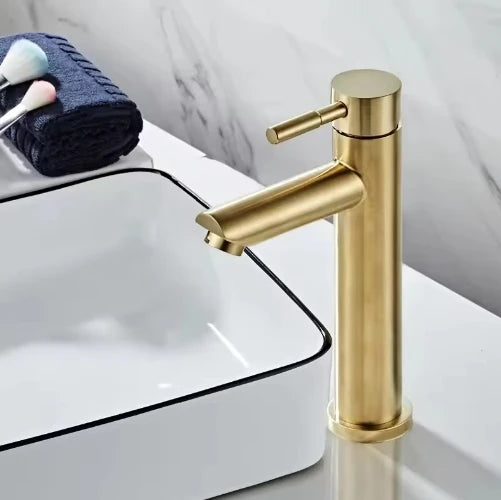 Brushed Gold Solid Brass Single Handle Bathroom Basin Faucet
