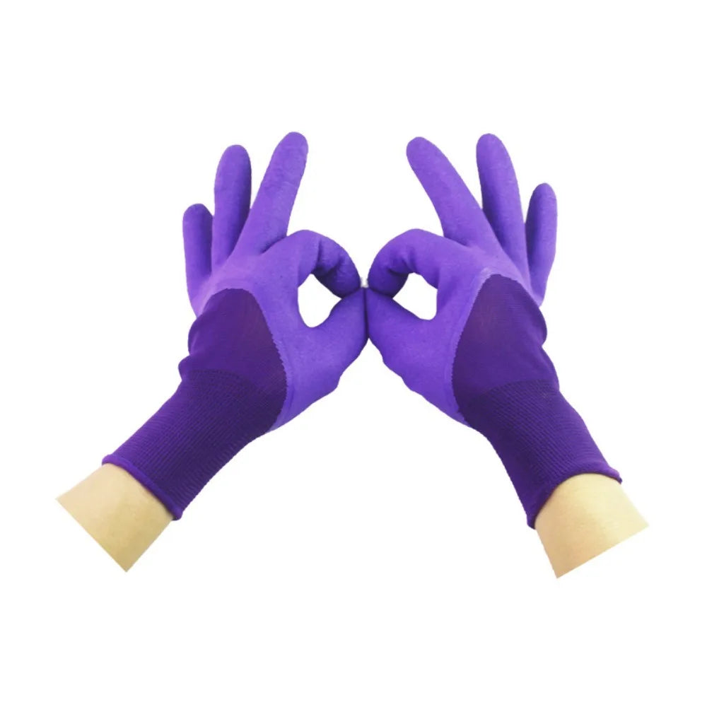 4Pairs Latex Material Gardening Gloves Prick-proof Design Permeable Fabric Permeable Gloves Lightweight Protective Layer Peaceful Pleasures Health and Wellness Purple