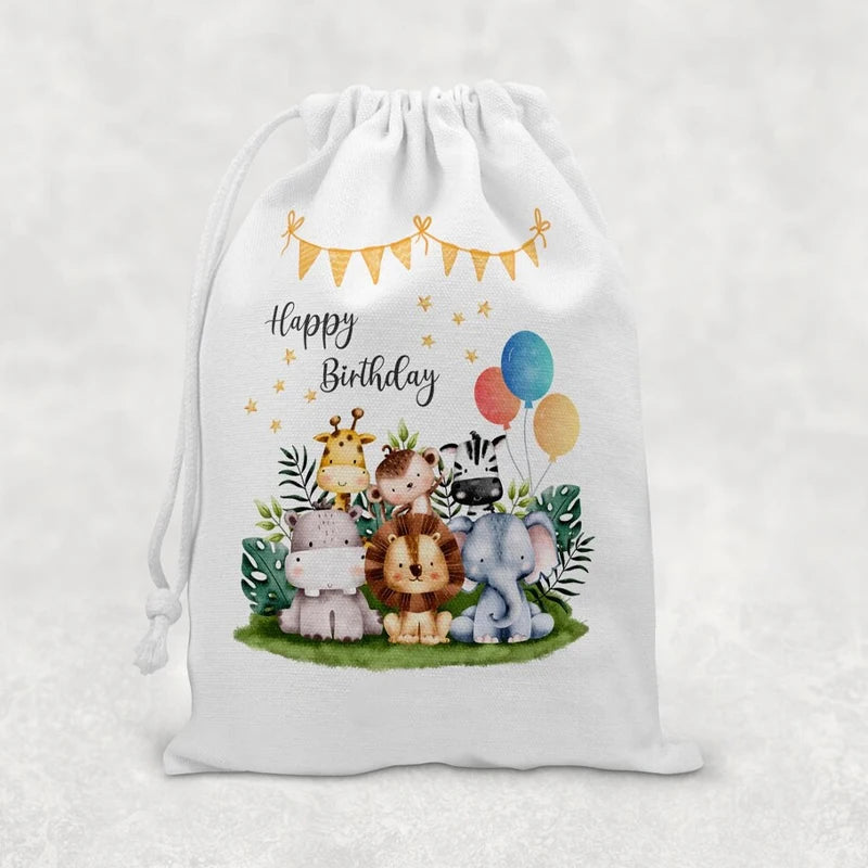 5/10/20pcs Happy Birthday Jungle Safari Drawstring Gift Bags Baby Shower Animals Themed Party Decoration Children's Gift Toy Bag Peaceful Pleasures Health and Wellness