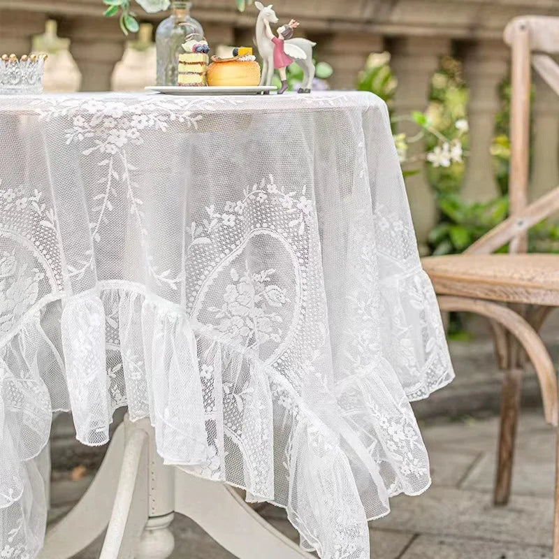 Battilo White Floral Lace Tablecloth | Wedding & Dining