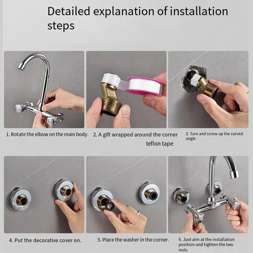 Wall Mount Kitchen Faucet | 360° Swivel Hot & Cold Brass