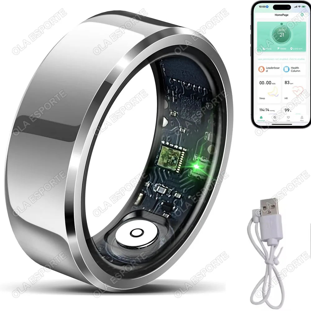 2025 New Smart Ring For Men Women, Heart Rate, Blood Pressure Monitor Smartring IP68 & 5ATM Waterproof, Multi-sport Modes Ring Peaceful Pleasures Health and Wellness Silver 12