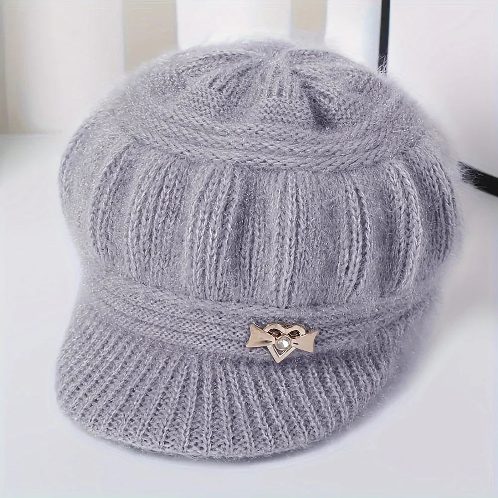 Women's Plush Knit Winter Hat with Ear Guard – Warm & Cozy