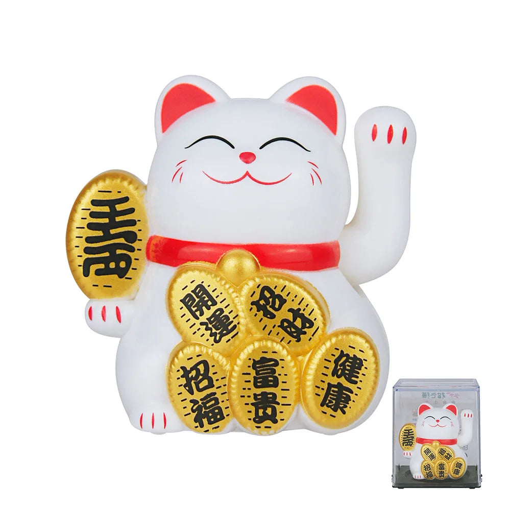 Solar Powered Maneki Neko Lucky Cat Home Office Car Decoration