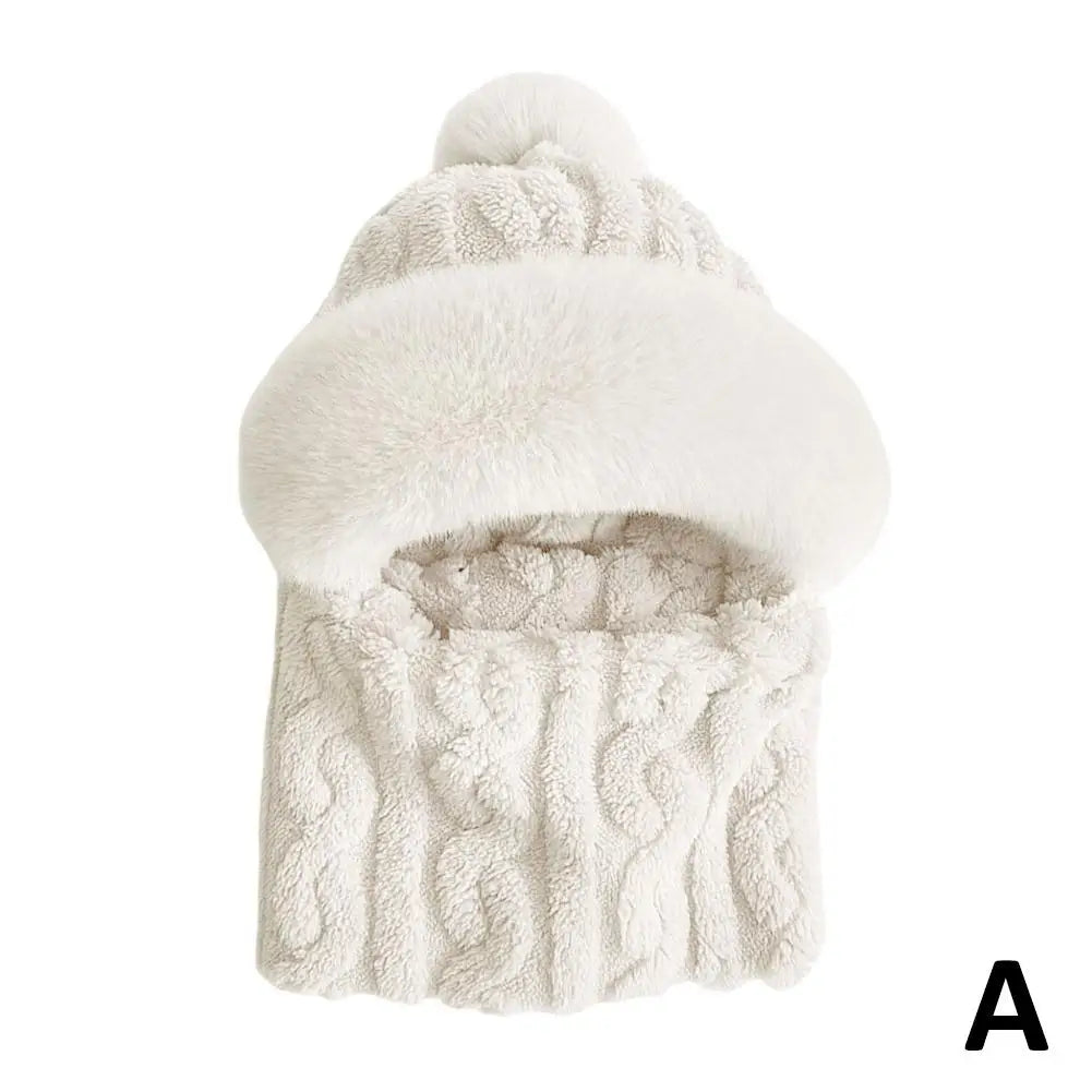 Women's Hooded Plush Winter Beanie – Windproof Fleece Cycling Hat