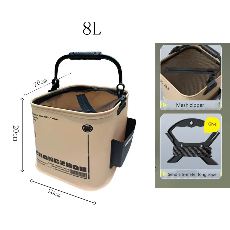 Large Capacity Fishing Tackle Storage Bucket, 8L/13L Durable Suitcase for All Fishing Gear and Outdoor Angling Accessories Peaceful Pleasures Health and Wellness DY06-8L