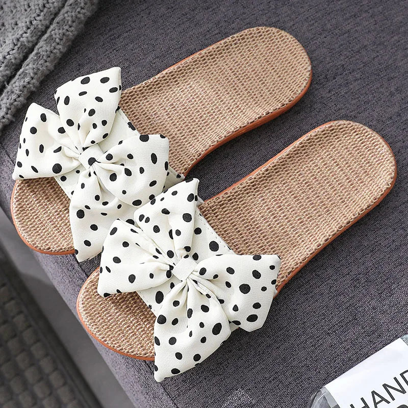 Women's Linen Bow Flip Flops – Bohemian Beach Slippers