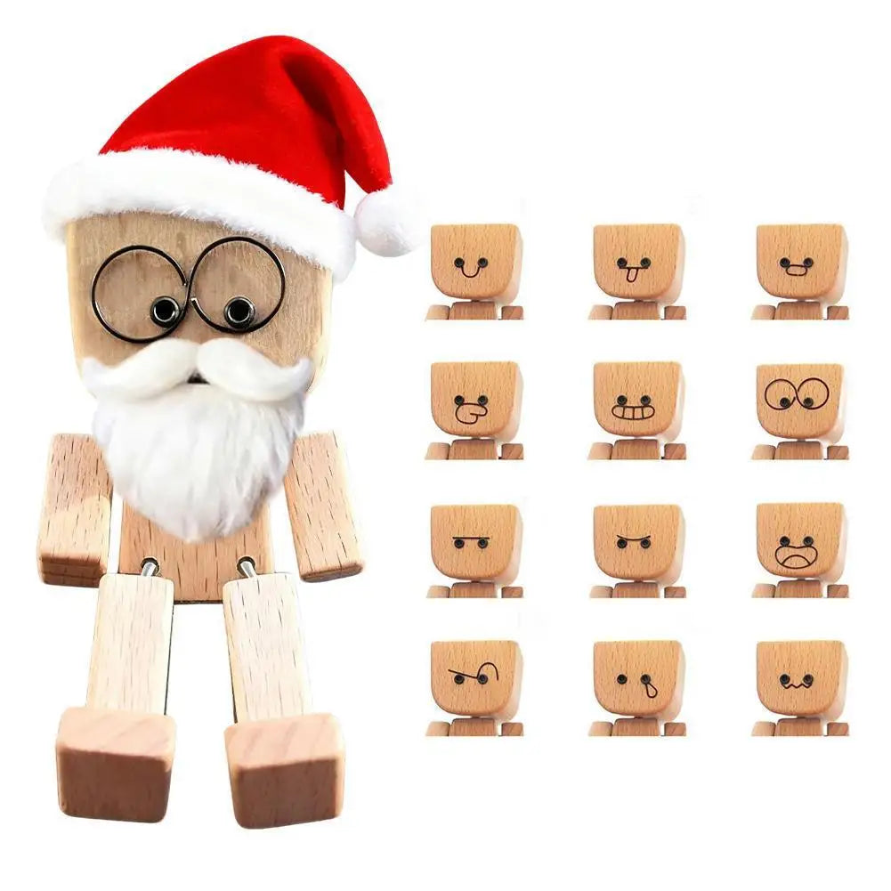 Christmas Hat Leg-swinging Robot Figurine Cute Wood Man Shaking Wooden Man Figurine With Function Of Changing Peaceful Pleasures Health and Wellness C
