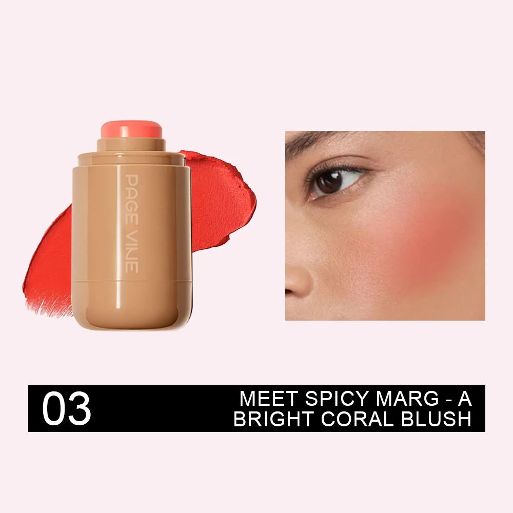 New Blush Stick 3-in-1 Cheek Lip Tinted Moistured Blush Stick Silky Brighten Blush Cream Blusher Cosmetics Tubes Matte Contour Peaceful Pleasures Health and Wellness 03spicy marg