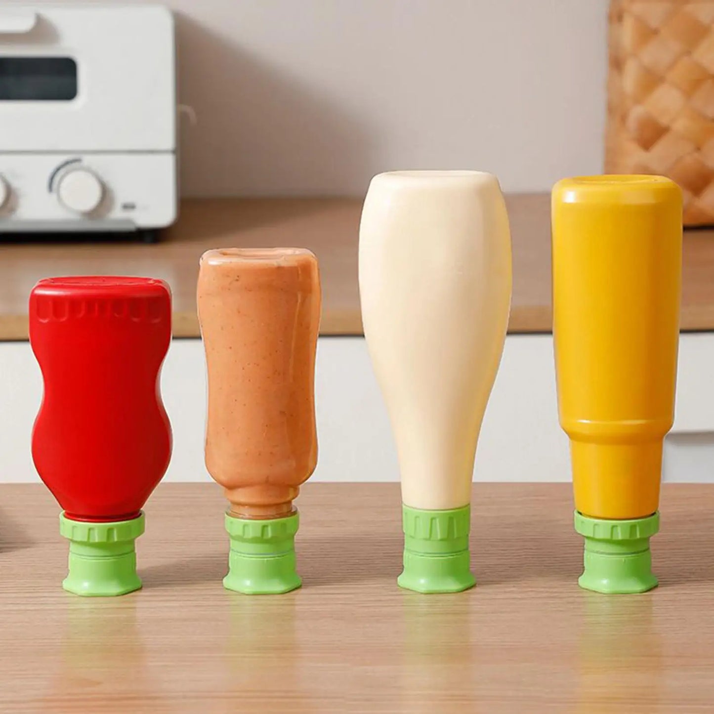 4-Pack Squeeze Bottle Caps | Condiment Dispenser Lids Set