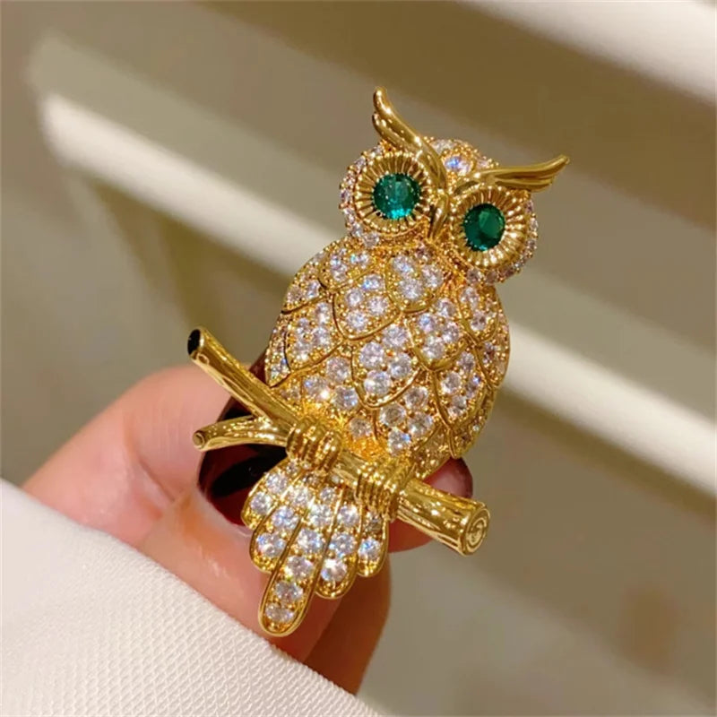 Vintage Owl Brooch | Sparkling Crystal Animal Pin for Women