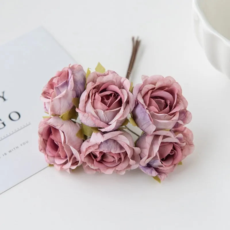 Silk Tea Rose Artificial Flower Bouquet for Wedding & Home Decor