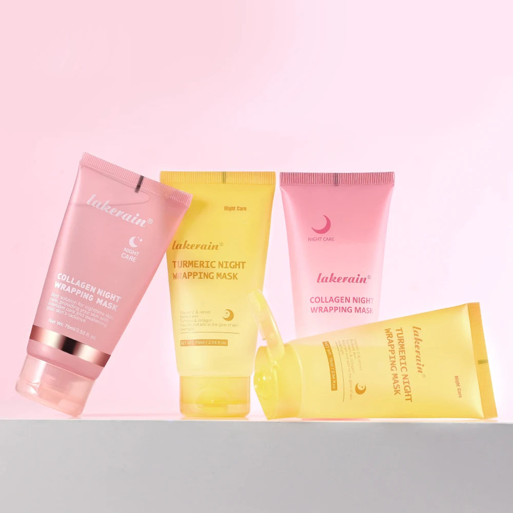 2pcs/set Turmeric & Collagen Night Wrapping Mask Deep Hydration Moisturizing Sleeping Peel Off Mask SkinCare Peaceful Pleasures Health and Wellness 2pcs Set2