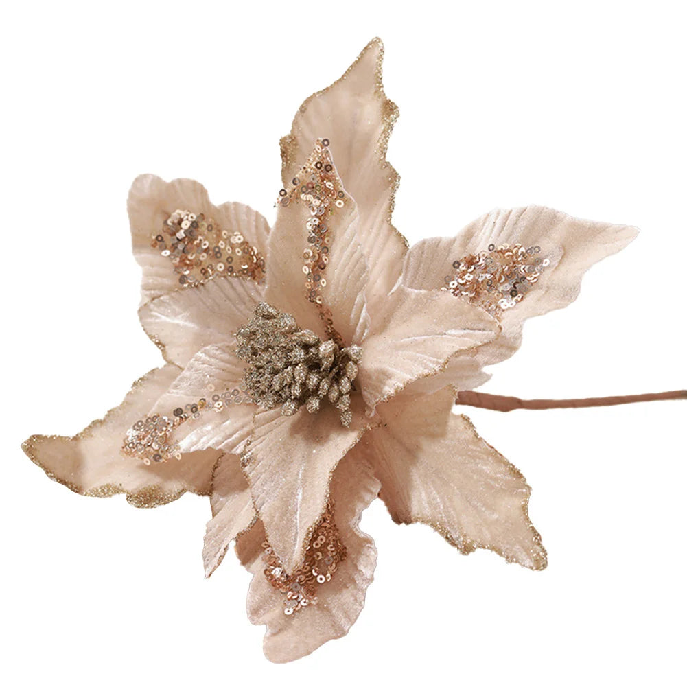 Glitter Artificial Christmas Cloth Flowers | Tree & Home Décor