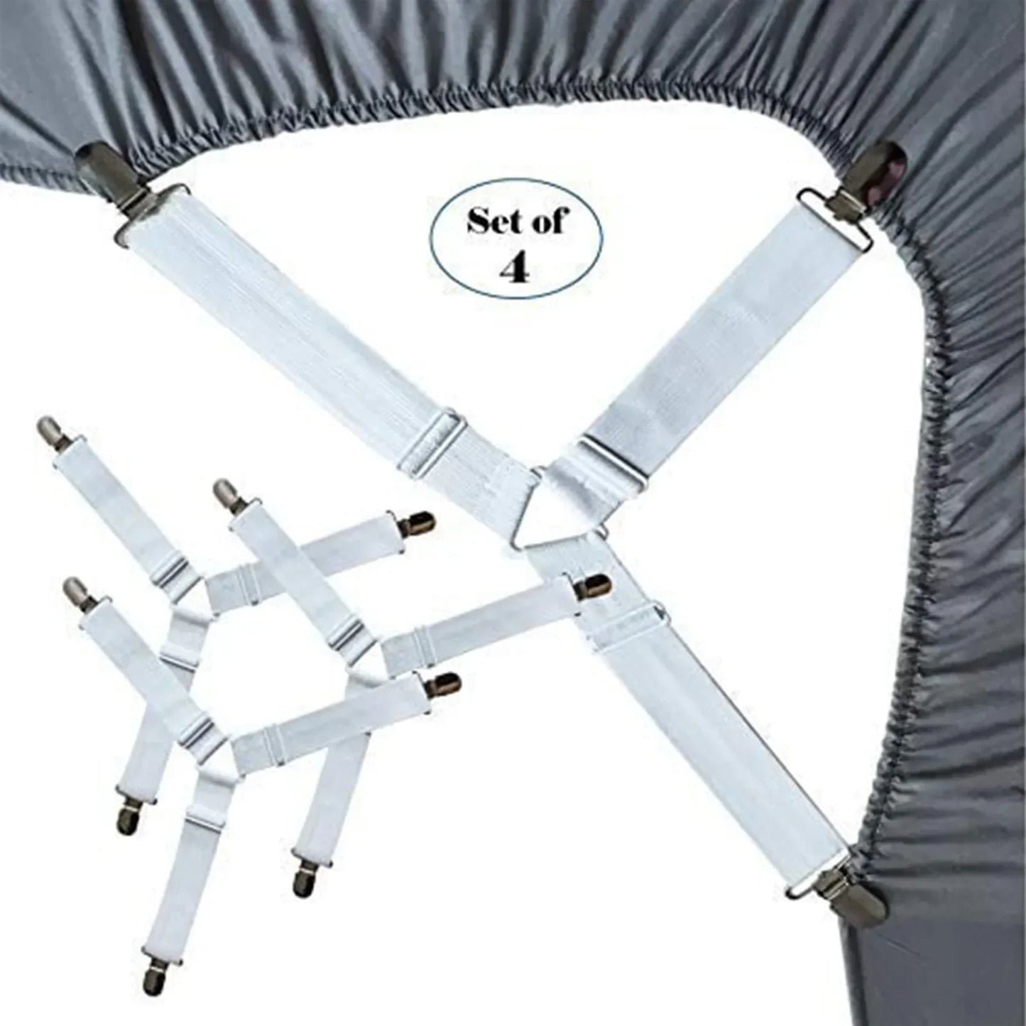 4-Pack Elastic Bed Sheet Holder Straps – 3-Way Corner Clips
