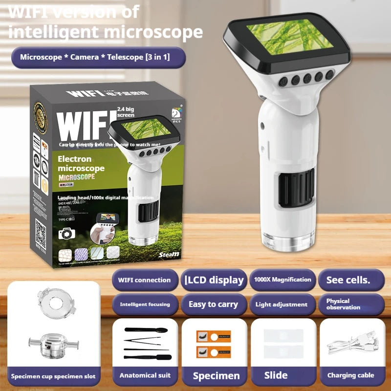Children's Microscope Multifunctional Intelligent Wifi Electronic Microscope with Display Screen for Student Education Peaceful Pleasures Health and Wellness 3170