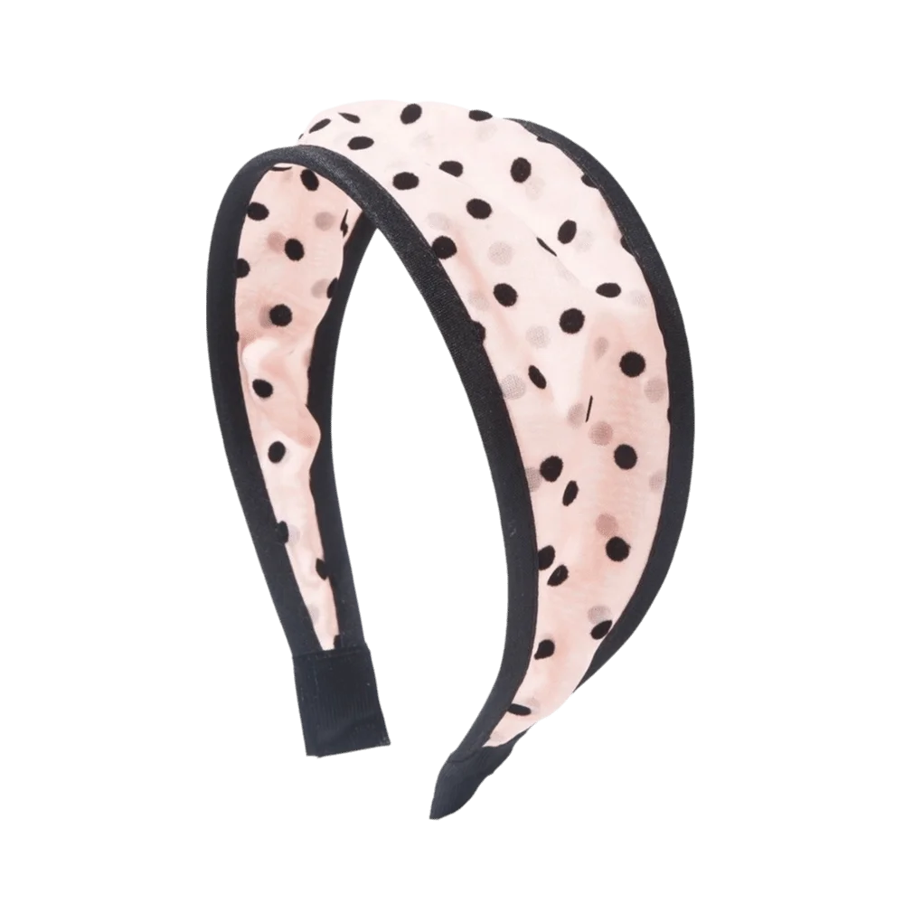 Polka Dot Mesh Wide Headband – Soft Non-Slip Hair Hoop Women Wide Hair Headband Peaceful Pleasures Health and Wellness Pink