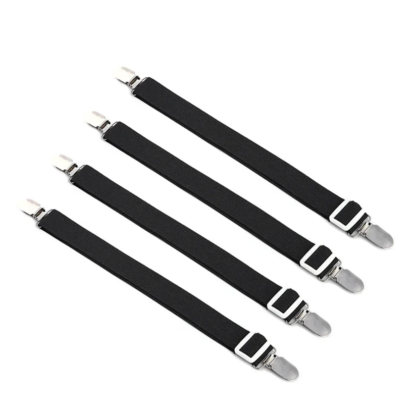 4pcs Adjustable Bed Sheet Fasteners Straps Elastic Mattress Cover Corner Holder Clip Grippers Suspender Cord Hook Loop Clasps Peaceful Pleasures Health and Wellness Black
