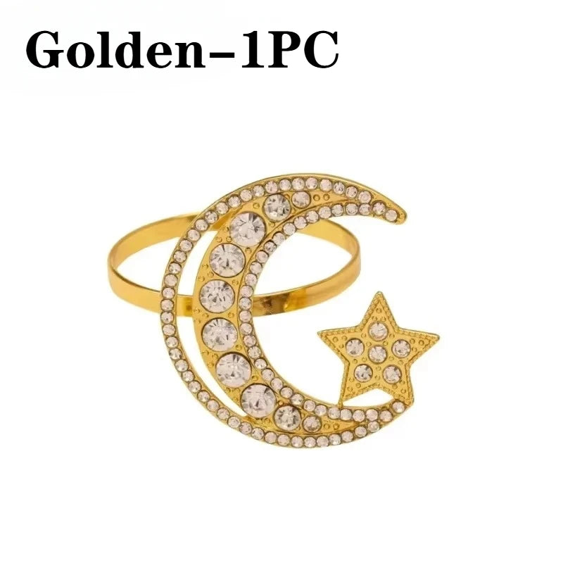 Gold Star Moon Napkin Rings Set | Ramadan Eid Holiday Tableware