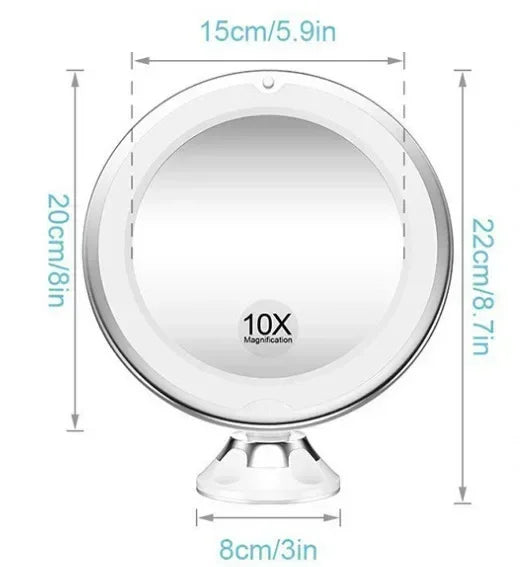 10X Magnifying Makeup Mirror | LED Light & Gooseneck Suction Cup