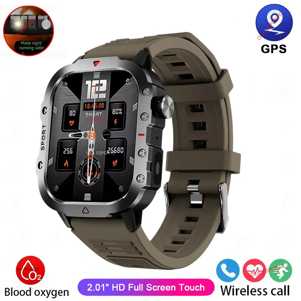 Military Smart Watch LED Flashlight GPS Fitness Tracker 3ATM