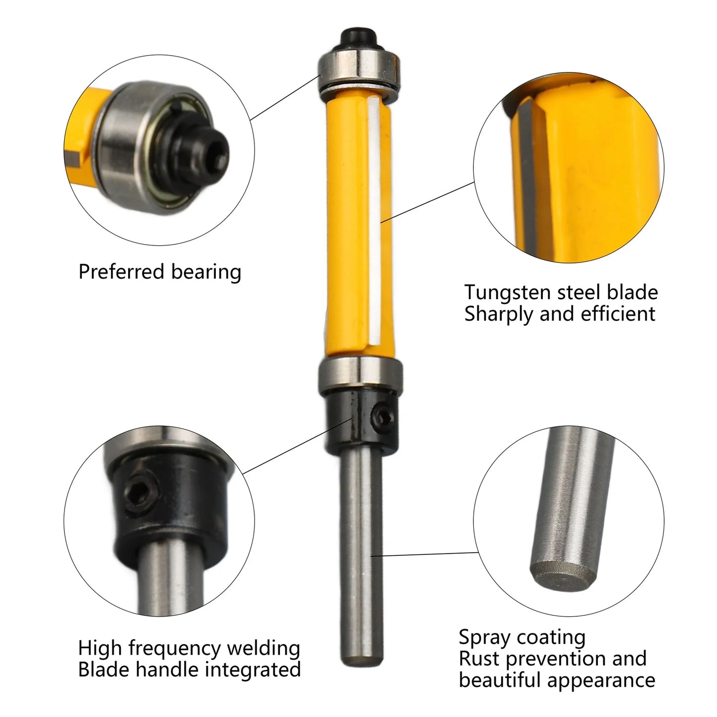 Flush Trim Router Bit 2 Flutes 1 Shank Cut Diameter Bottom Bearing