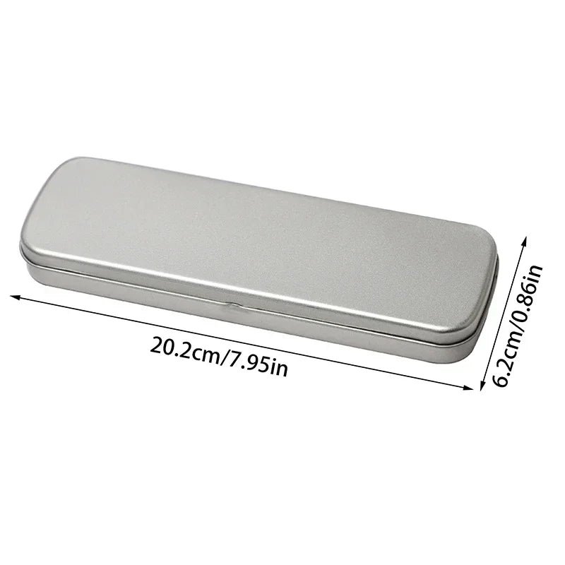 Heavy Duty Metal Pencil Case – Iron Pen Box, Silver | 20.2cm