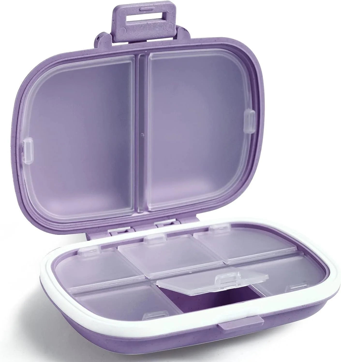 8 Grids Organizer Container For Tablets Travel Pill Box With Seal Ring Small Box For Tablets Wheat Straw Container For Medicines Peaceful Pleasures Health and Wellness PURPLE