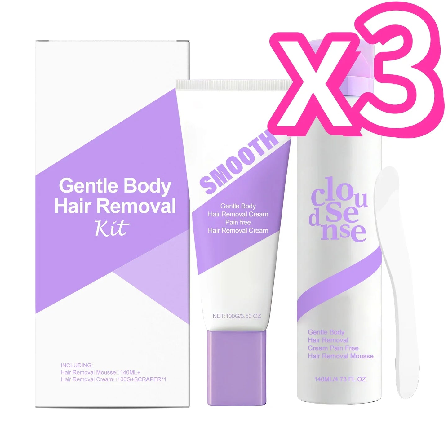 3-in-1 Painless Hair Removal Kit – Cream, Mousse & Scraper