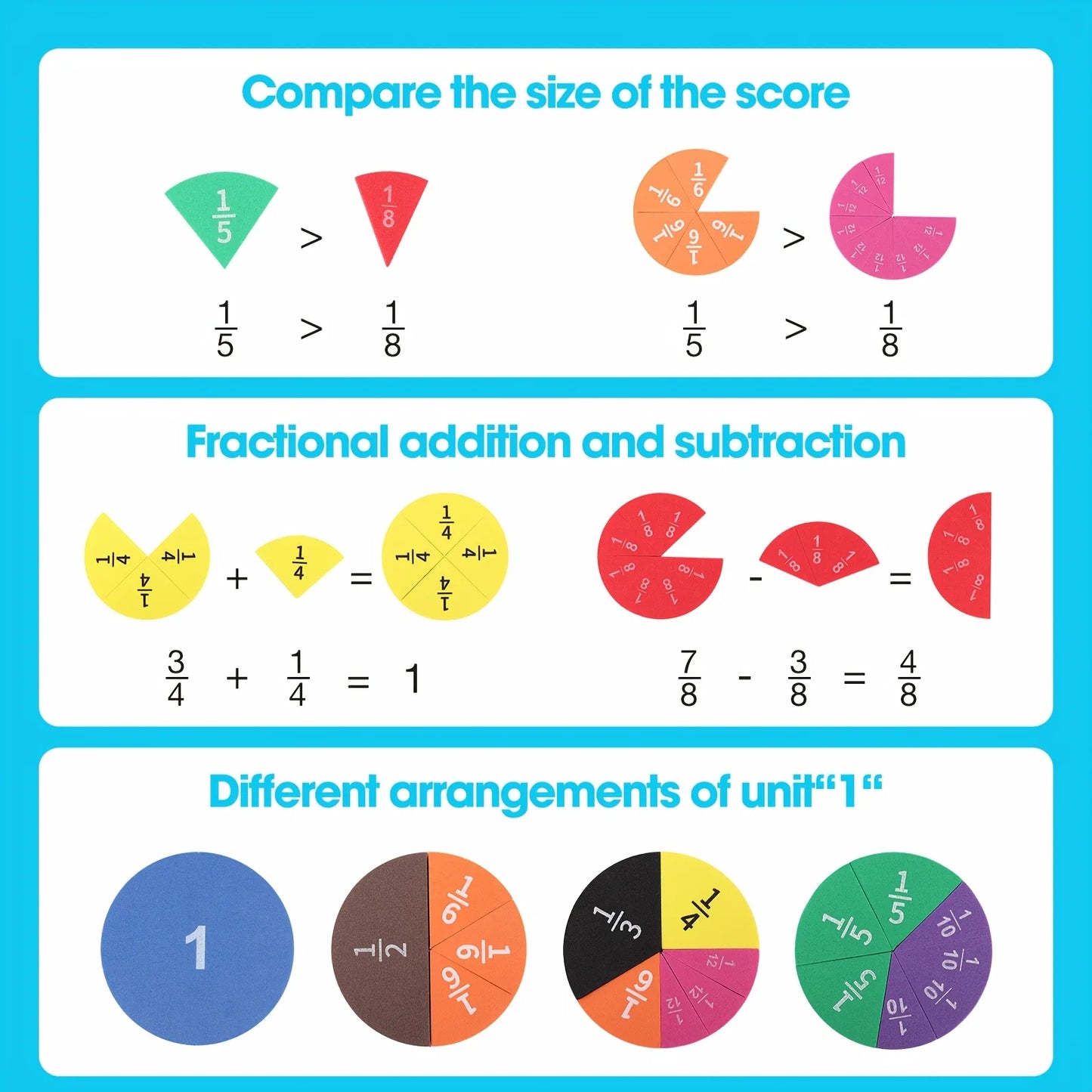 9-Piece EVA Fraction Math Manipulatives Set – Hands-On Learning