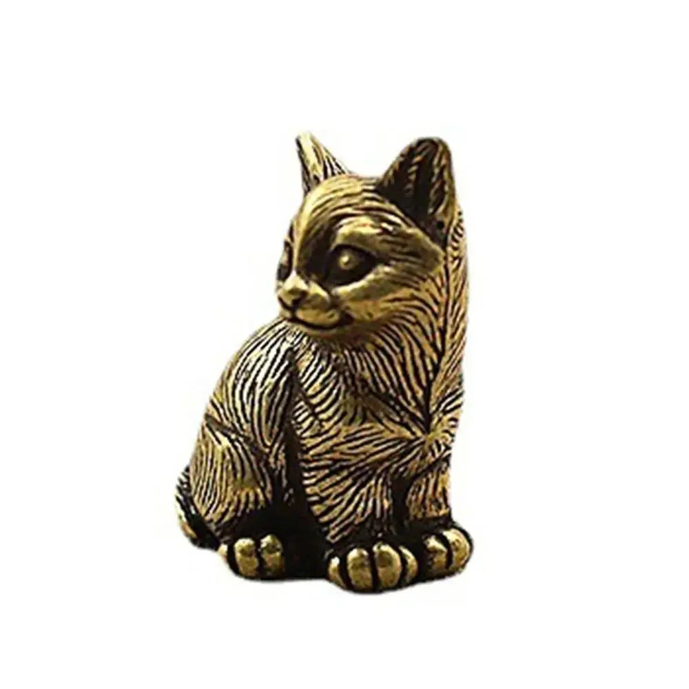 Brass Cat Figurine – Retro Mini Metal Tea Pet Statue Decor