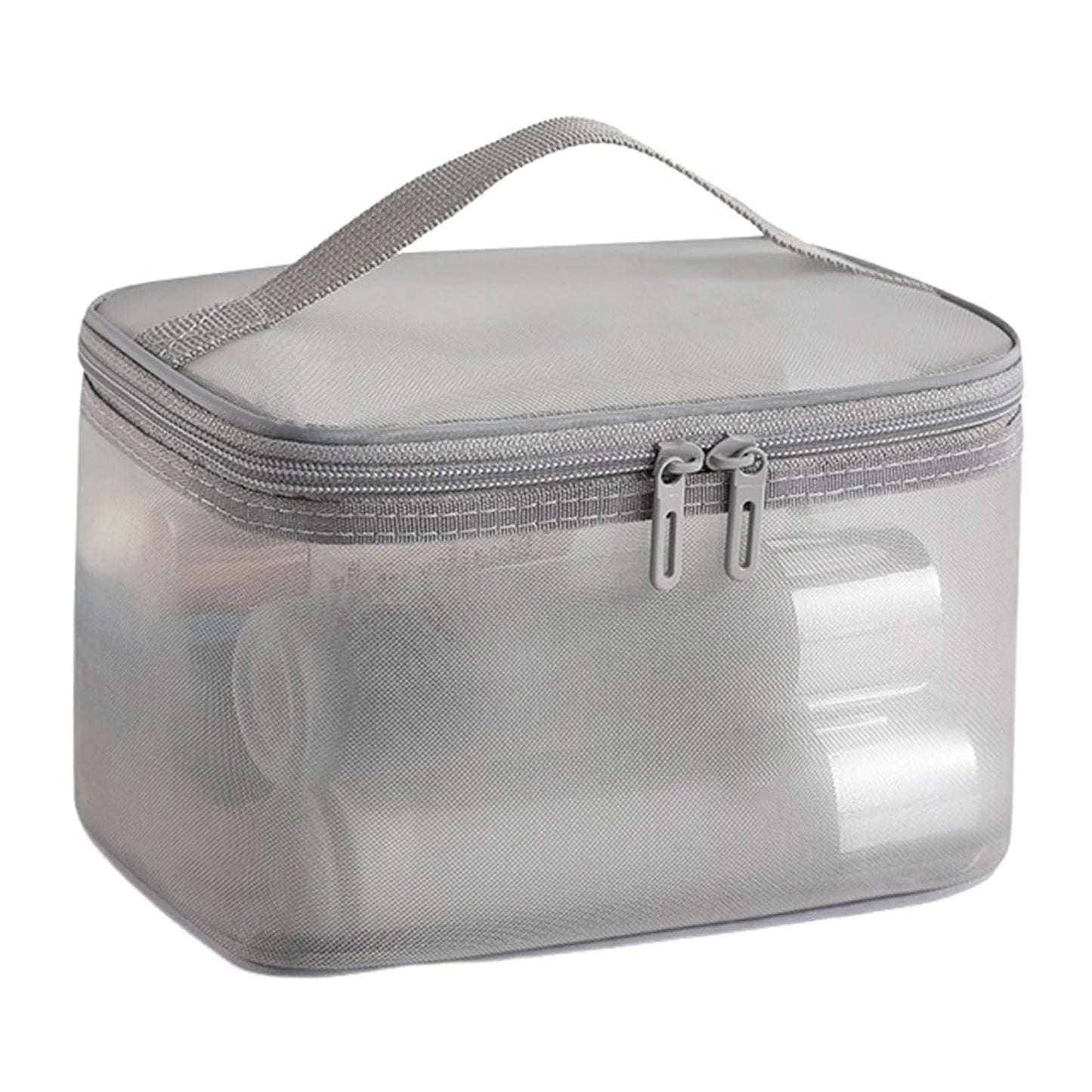 Double Layer Mesh Cosmetic Bag Women's Portable Makeup Toiletry Organiser Pouch With Zipper Large Makeup Pouch For Business Trip Peaceful Pleasures Health and Wellness Gray Single Layer
