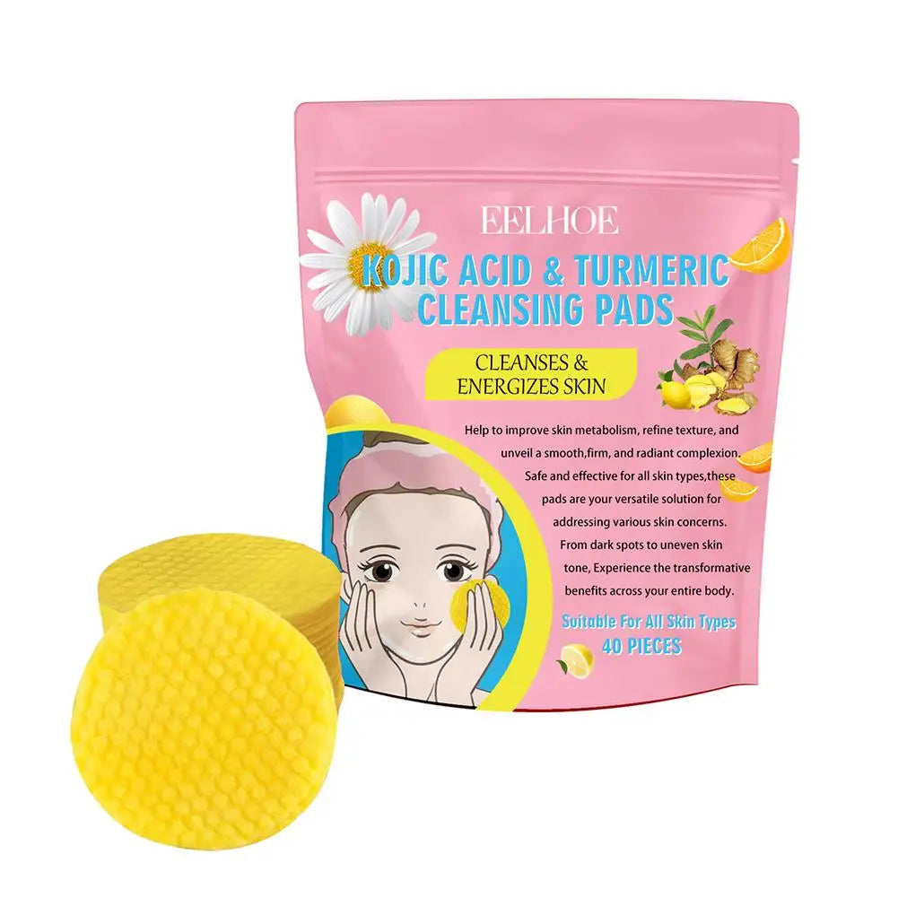 40/50pcs Turmeric Kojic Acid Cleansing Pads Exfoliating Pads Facial Sponges For Cleansing Exfoliating Daily Cleansing Skin Care Peaceful Pleasures Health and Wellness A 40Pads