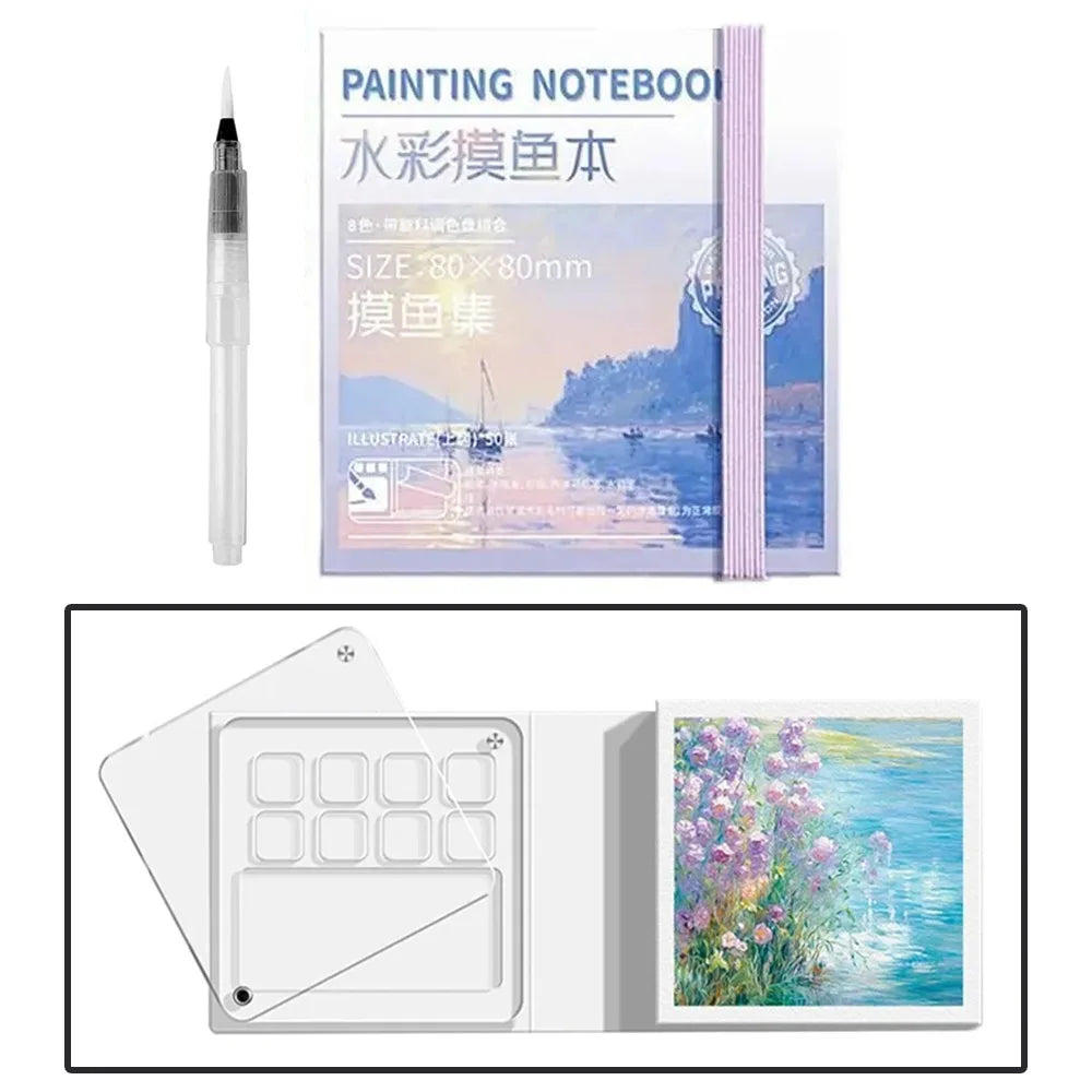 Acrylic Watercolor Paint Palette Set Mini Waterproof Travel Painting Tray Kit Portable with Tearable Book Empty Paint Box Artist Peaceful Pleasures Health and Wellness -8 Grid with Pen