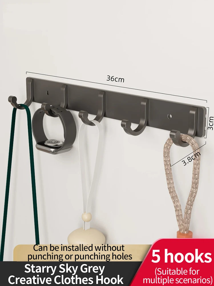 6-Hook Space Aluminum Wall Rack – Kitchen & Bathroom Organizer