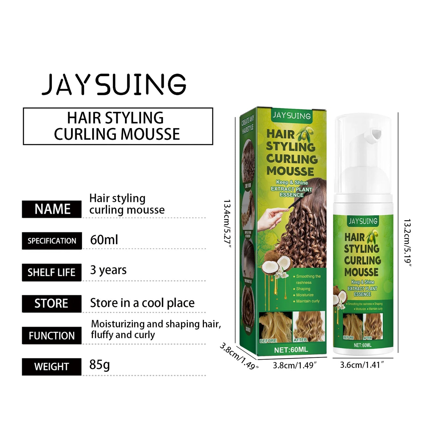 Jaysuing Olive Oil Hair Mousse – Curl Hold & Frizz Control 60ml