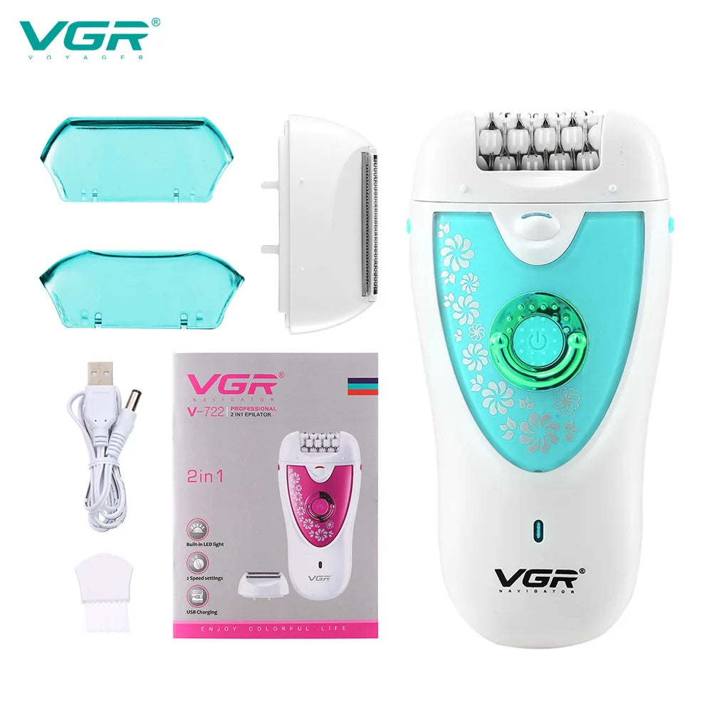 VGR 722 Multi-Function Women Shaver Electric Epilator Hair Removal Body Washing Universal Voltage Peaceful Pleasures Health and Wellness 722 green