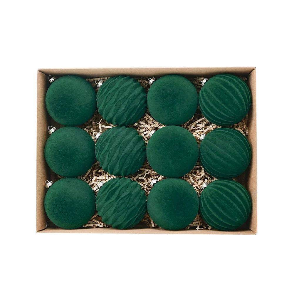 Flocked Velvet Christmas Ball Ornaments | Set of 12 | 3.15"