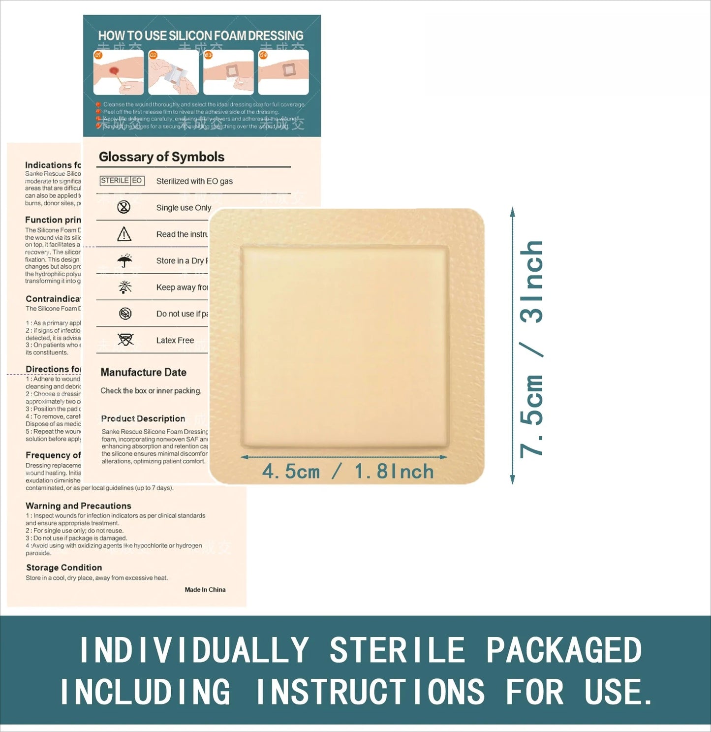 1-10 PCS Silicone Foam Dressing with Border, 10 Pack Waterproof Wound Care Bandage, High Absorbent Pad for Bed Sores Peaceful Pleasures Health and Wellness 7.5X7.5cm 5PCS