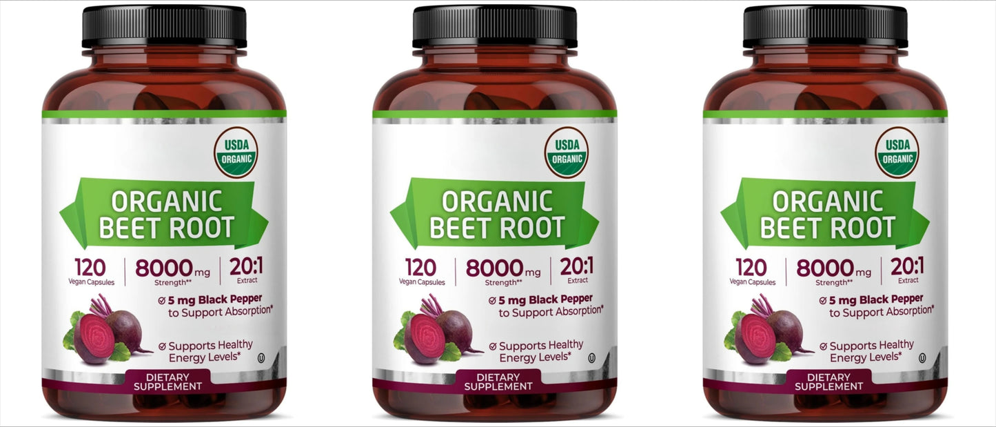 Organic Beetroot Capsules with Black Pepper Extract | Non-GMO