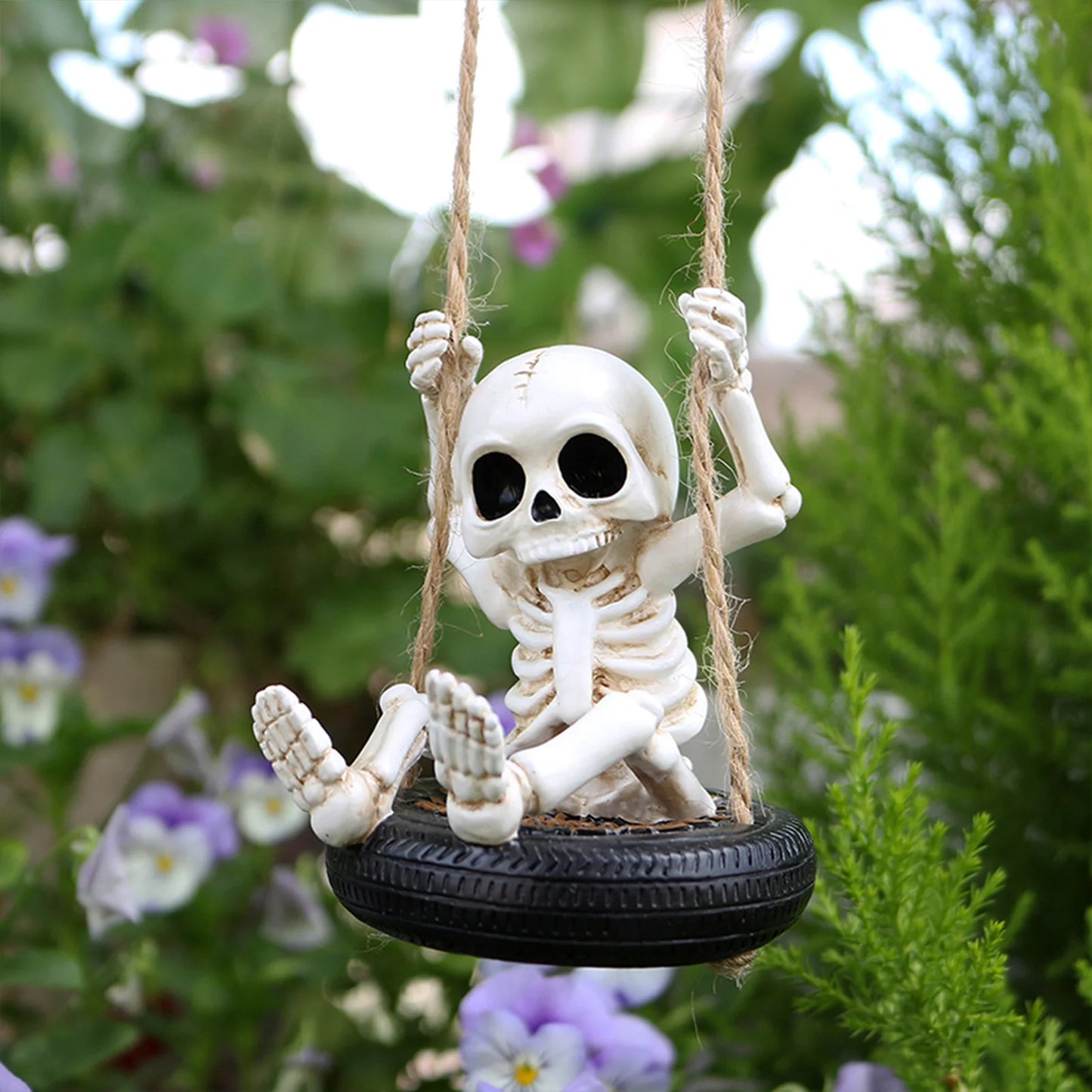 Halloween Skeleton Tire Swin Hollow Big Eyes Punk-Style Garden Ornament for Halloween Festival Gift Peaceful Pleasures Health and Wellness