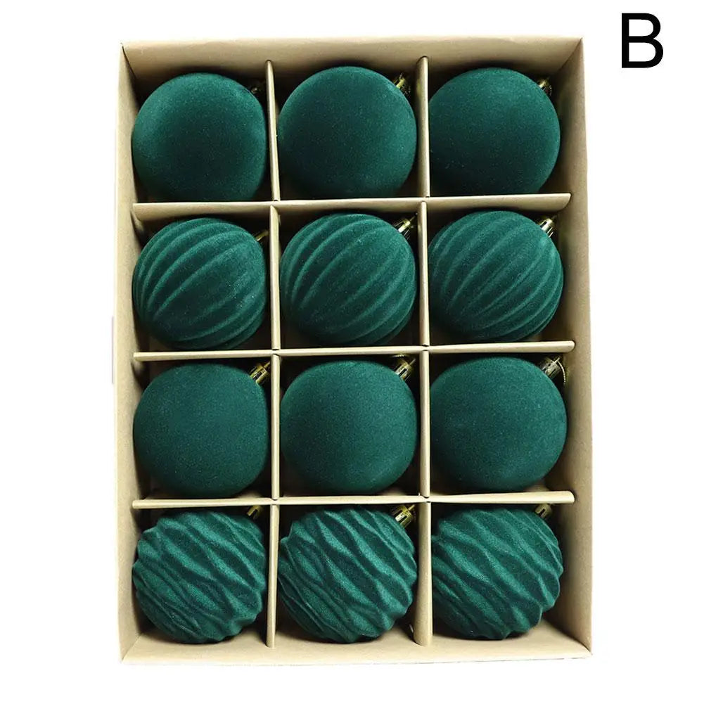 Green Velvet Flocked Christmas Ball Ornaments Set of 12 Christmas Tree Ornaments Peaceful Pleasures Health and Wellness Green 6cm